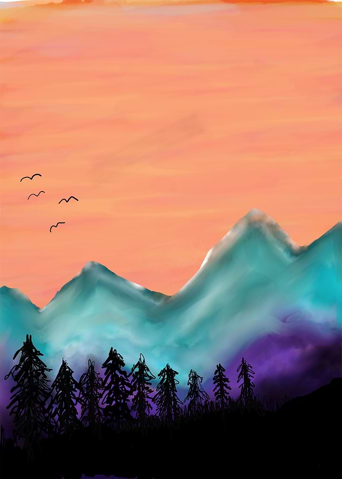 sunset watercolor painting