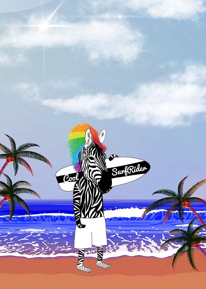 Funny Surf Zebra at Beach