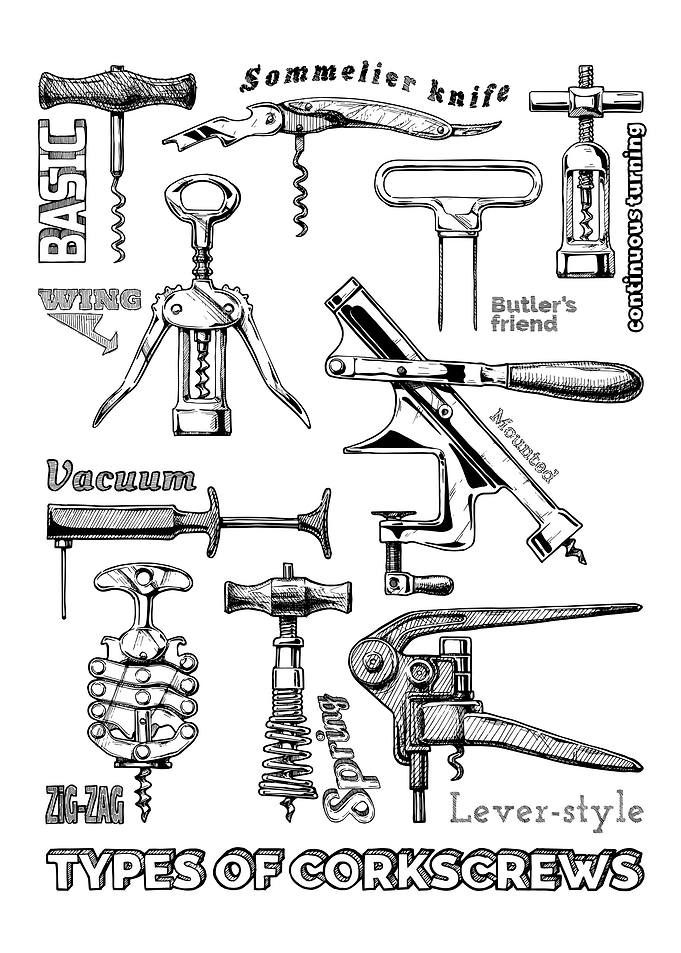 Types of corkscrews white
