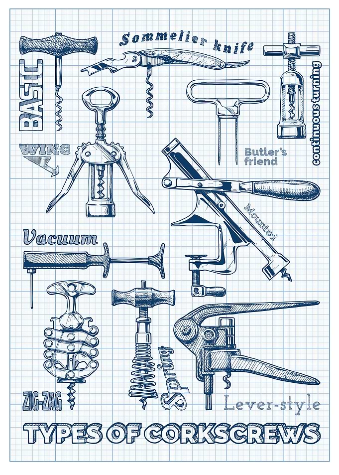 types of corksrews sketch