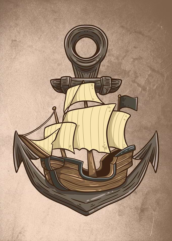 Ship on anchor ocean