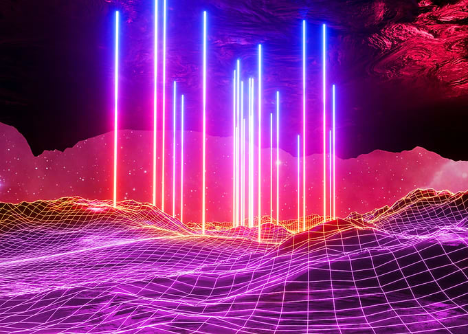 Neon space landscape Rays