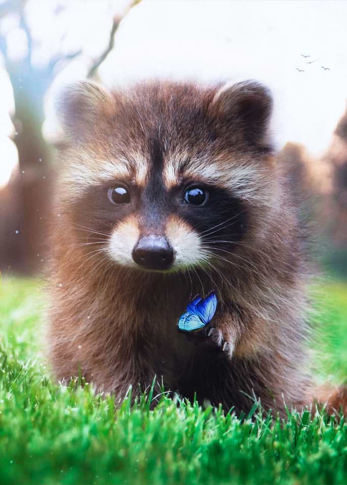 Racoon and Blue Butterfly