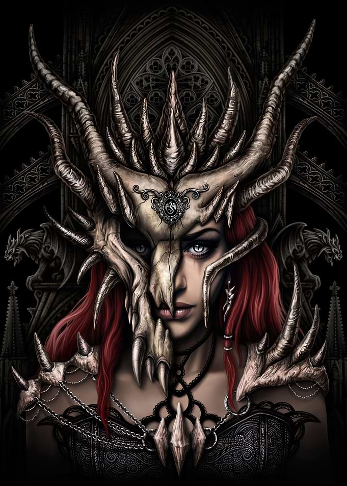 Woman with a dragon mask