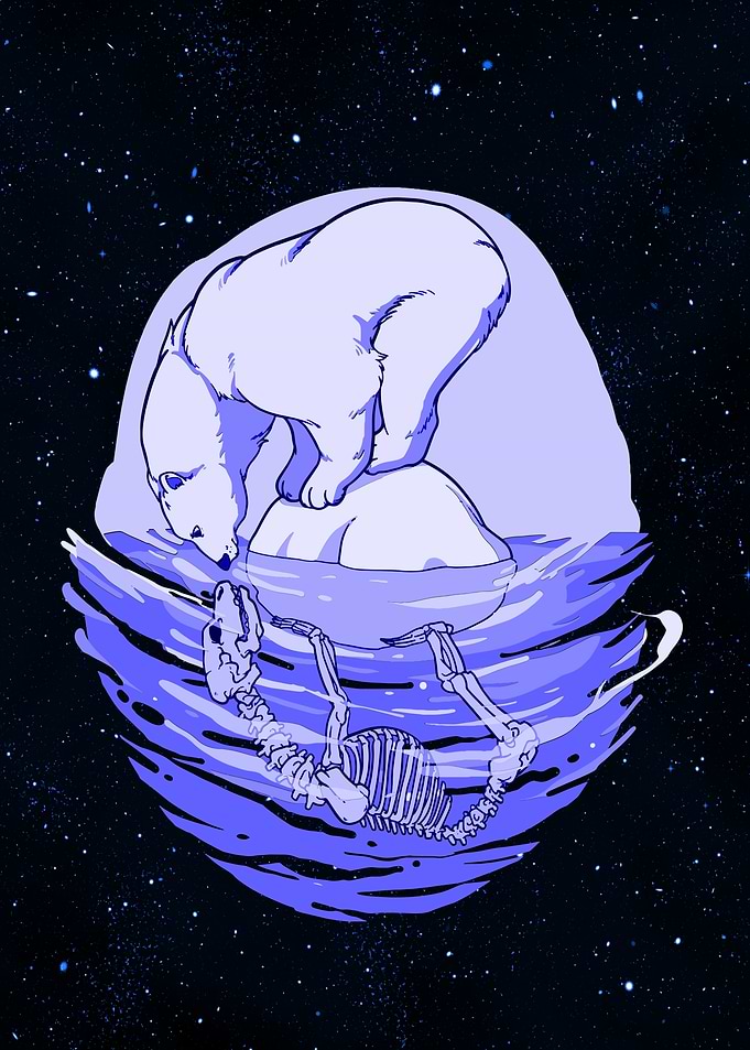 Polar bear with skeleton
