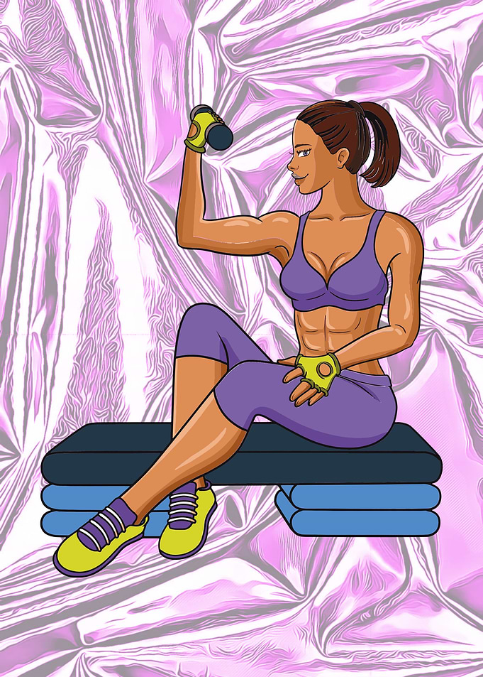 Lady in gym with dumbbells