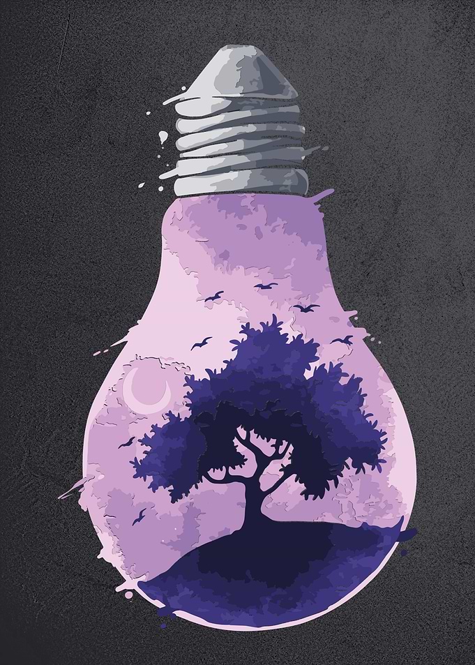 Bulb with tree and birds