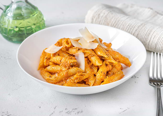 Portion of penne pasta