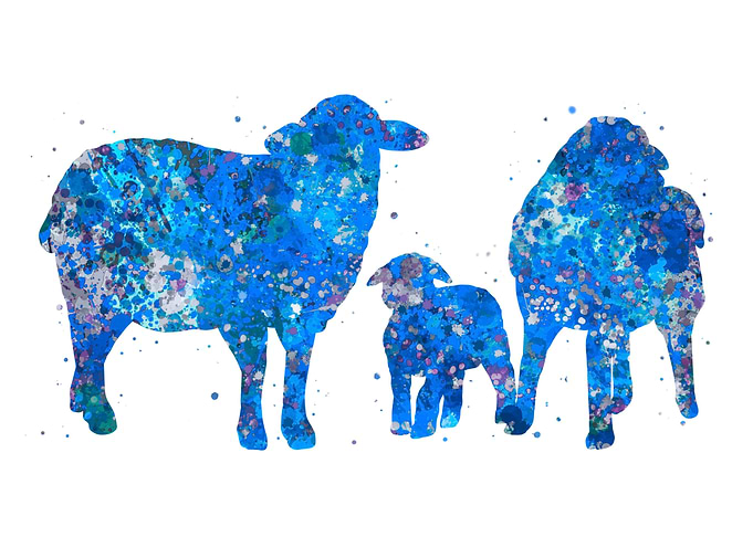 Sheep family blue art