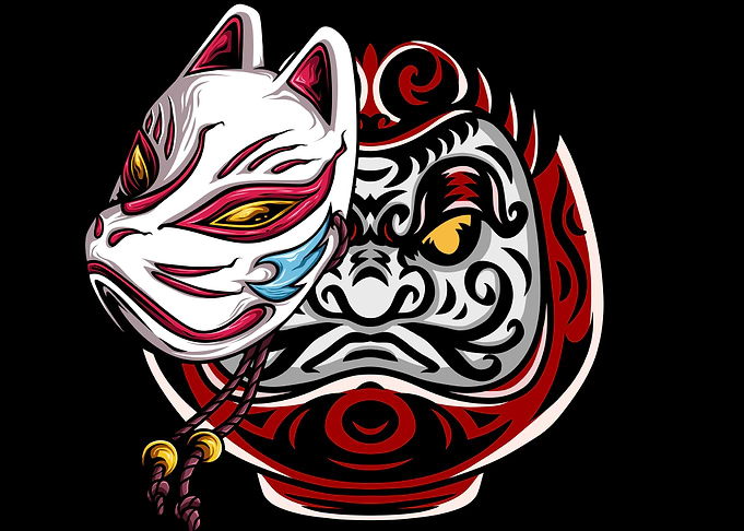 Daruma Fox Kitsune Mask