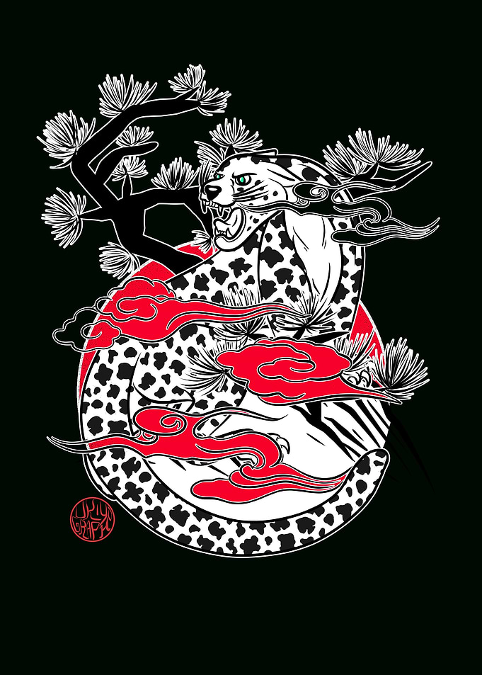 White leopard and trees