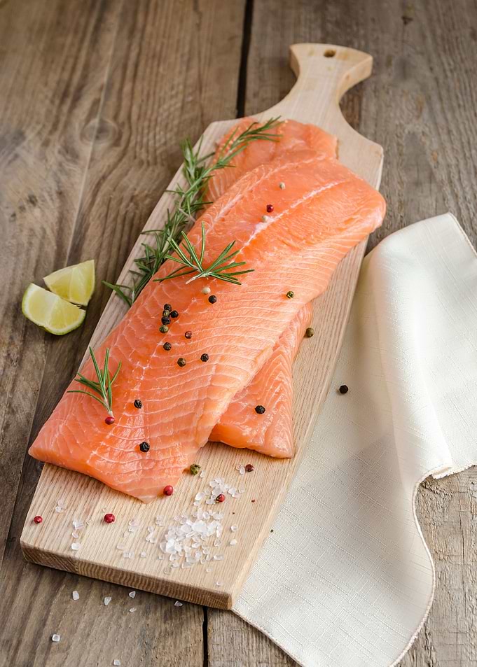 Raw salmon steaks