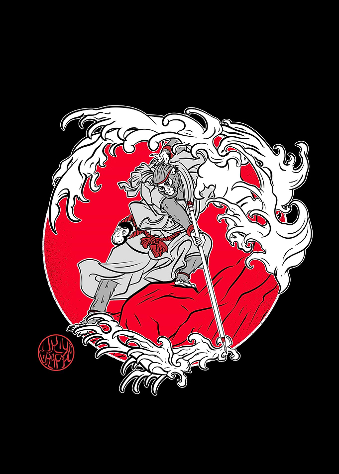 Warrior monkey and waves
