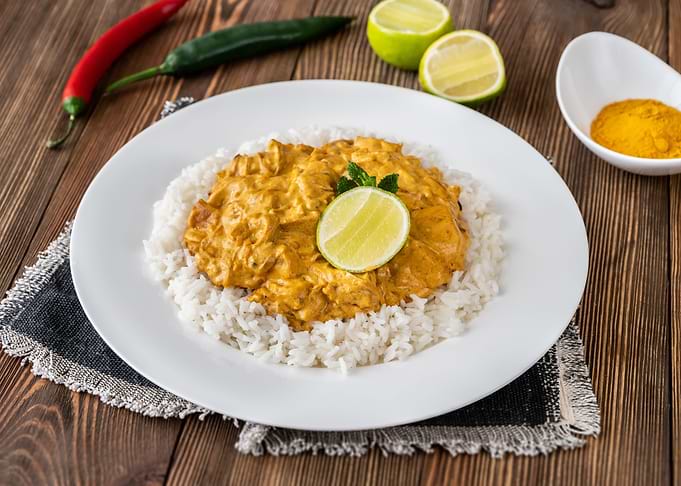 Portion of chicken curry