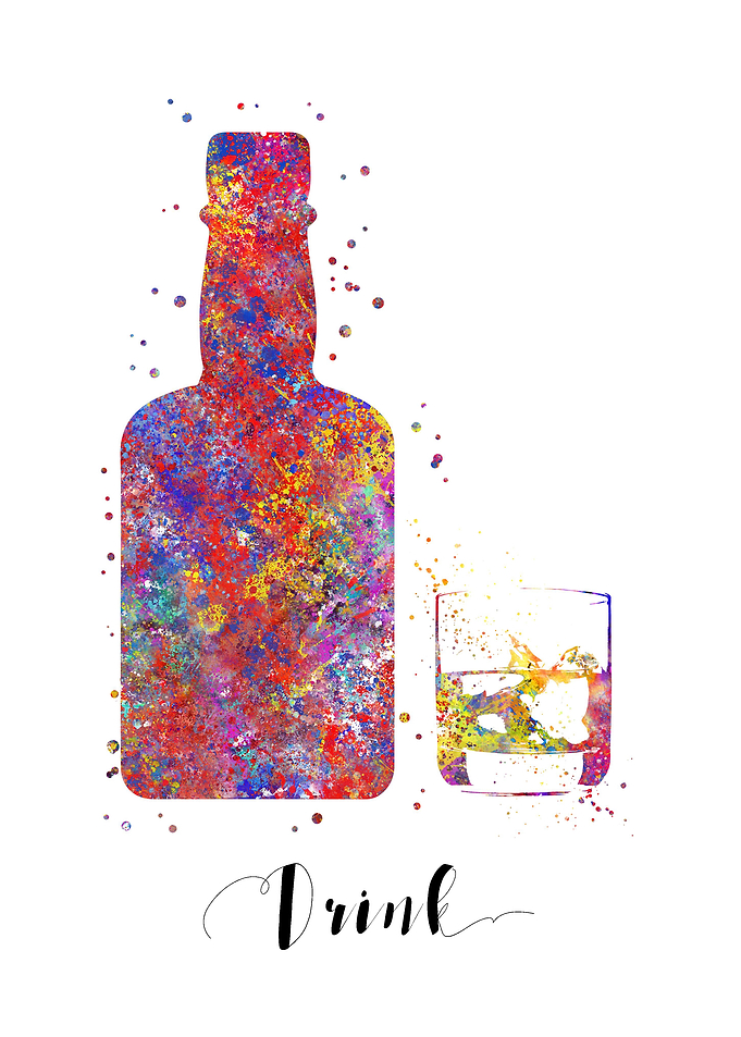 Whiskey bottle and glass