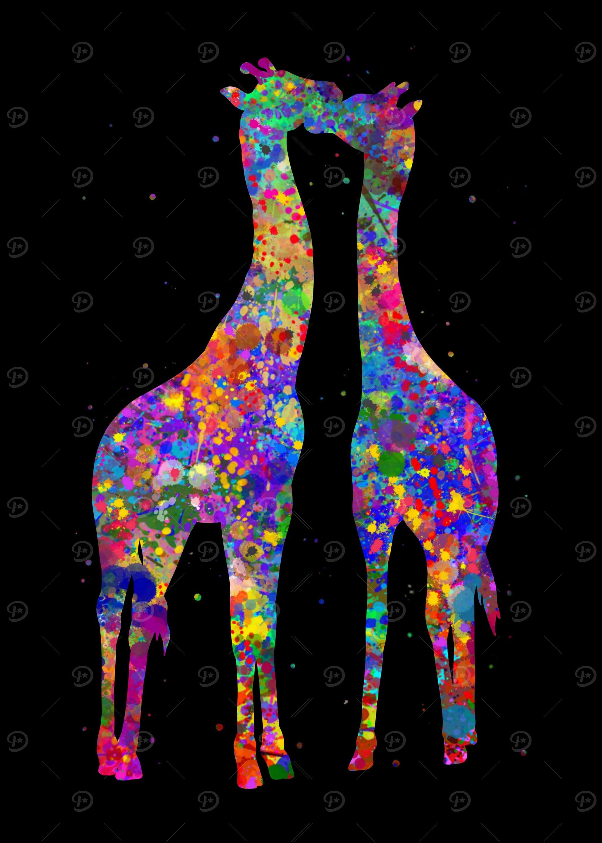 Giraffe couple watercolor