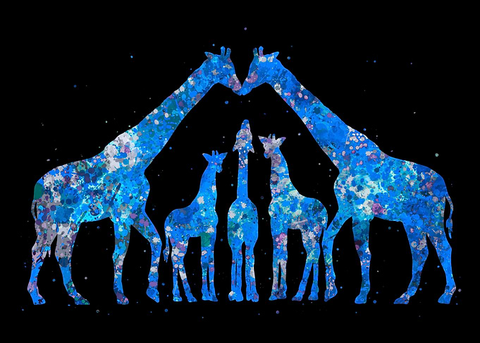 Giraffe family blue art