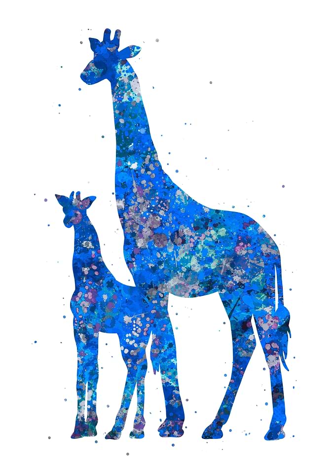Giraffe and baby blue art