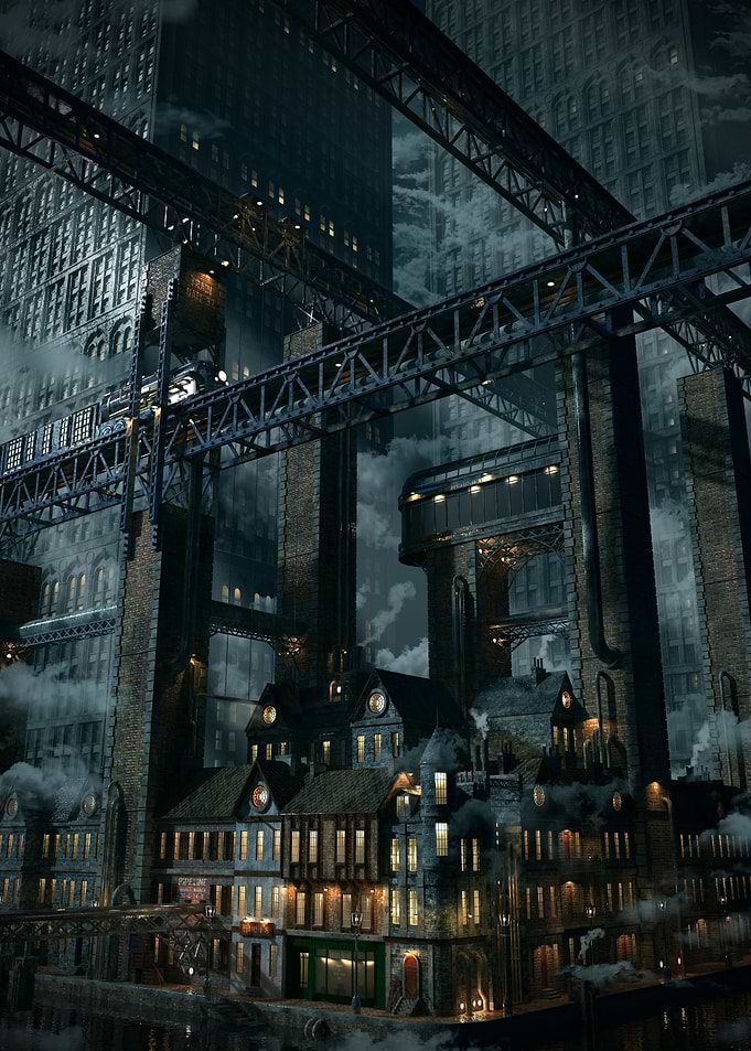 Misty downtown