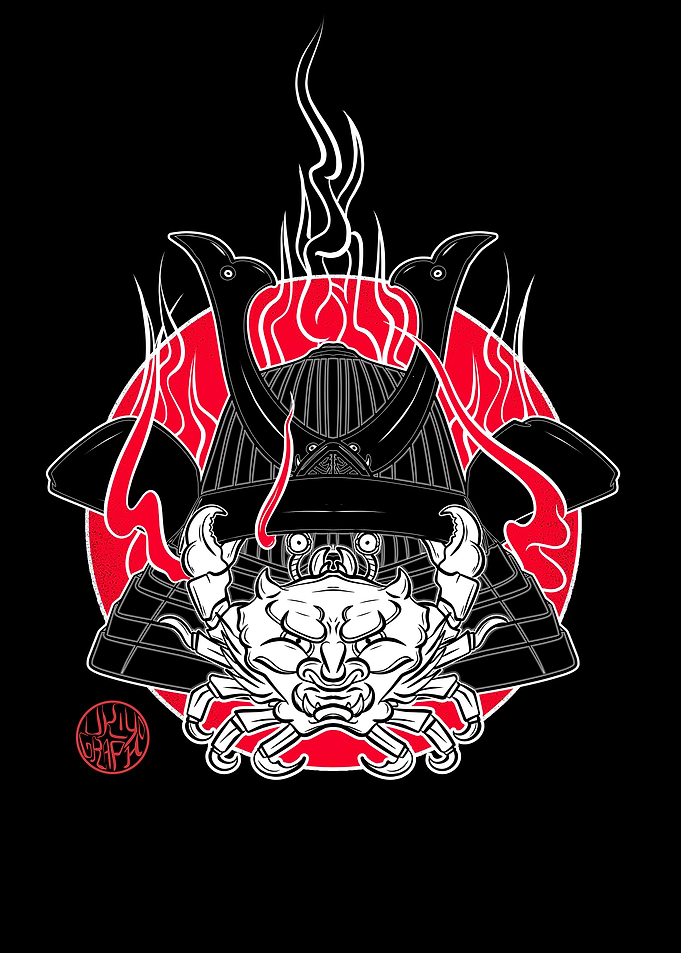 Crab and samurai helmet