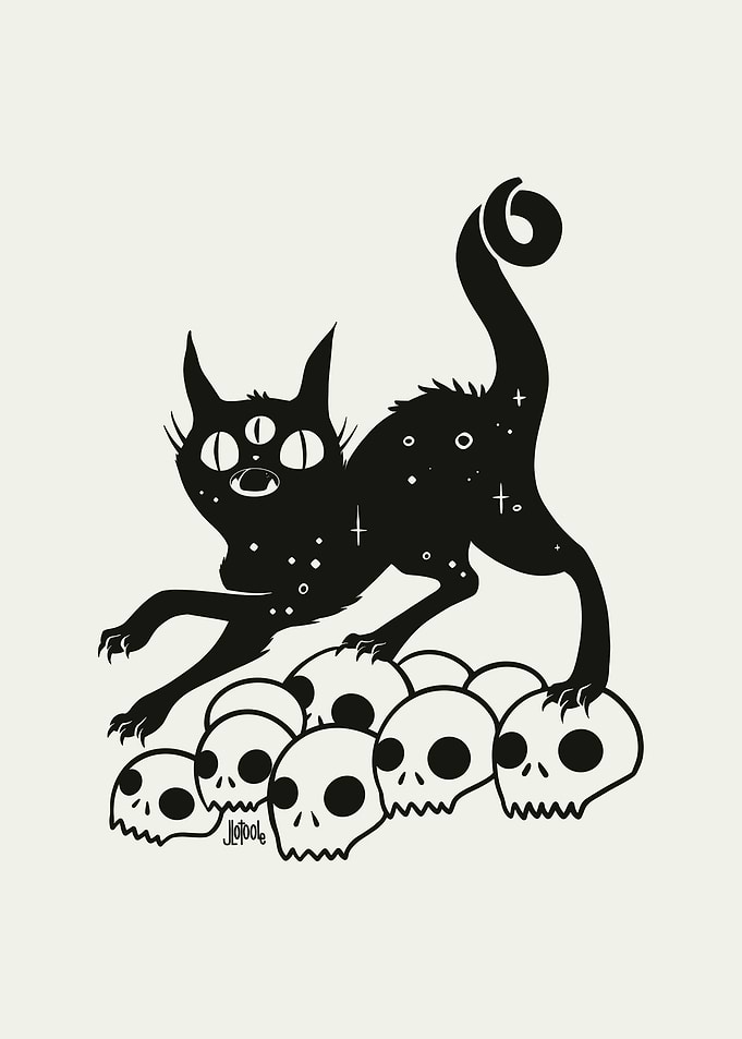 Black Cat On Skulls