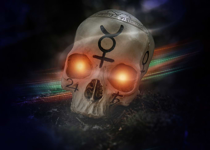 Skull with fire eyes