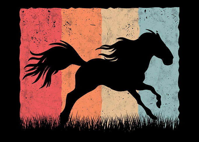 Friesian Horse Retro Rider