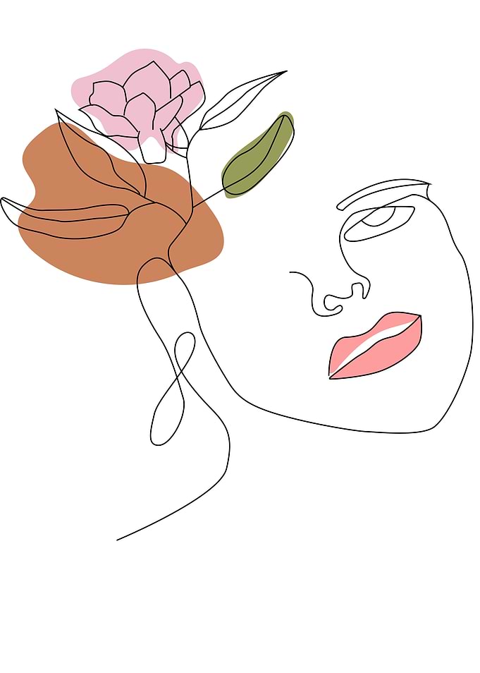 One line art face woman