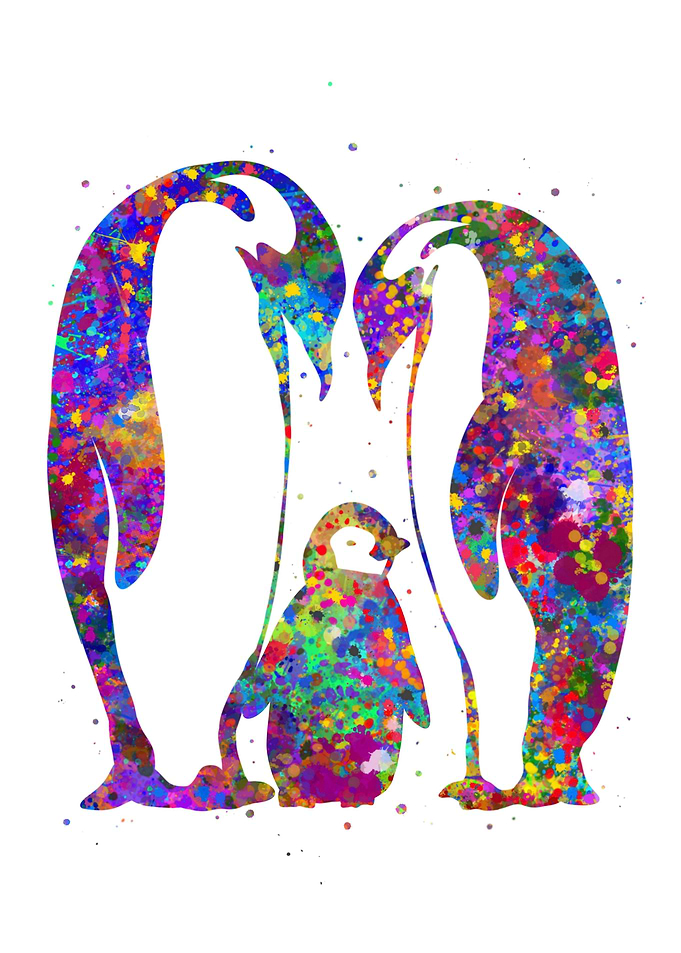 Penguin family watercolor