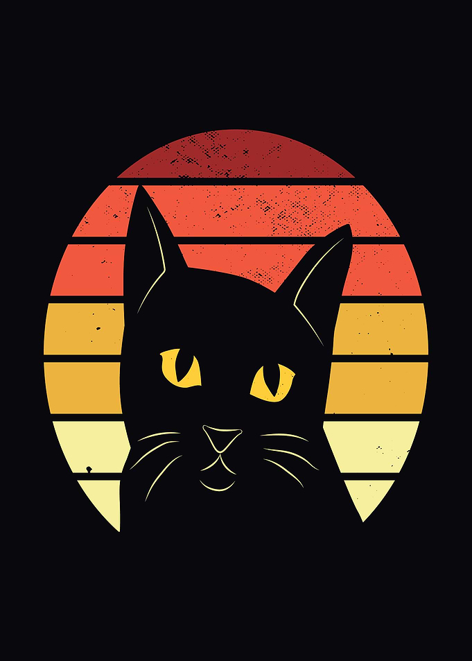 CUTE CAT BLACK RETRO