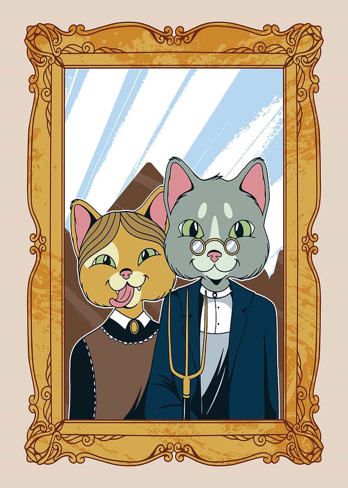 CUTE CAT AMERICAN GOTHIC