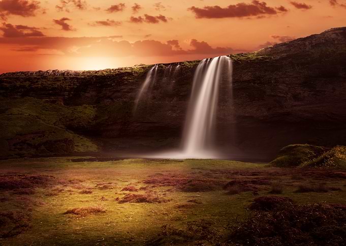 Waterfall sunset