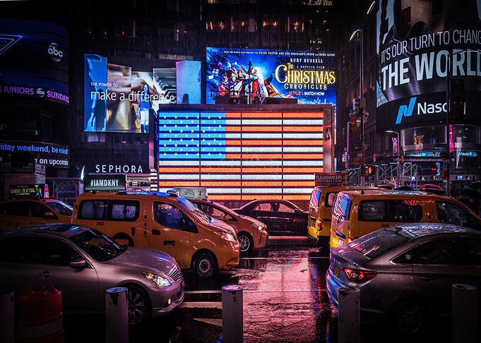 American neon flag streets