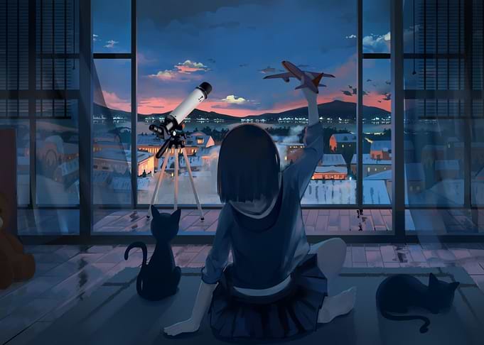 anime girl and cat