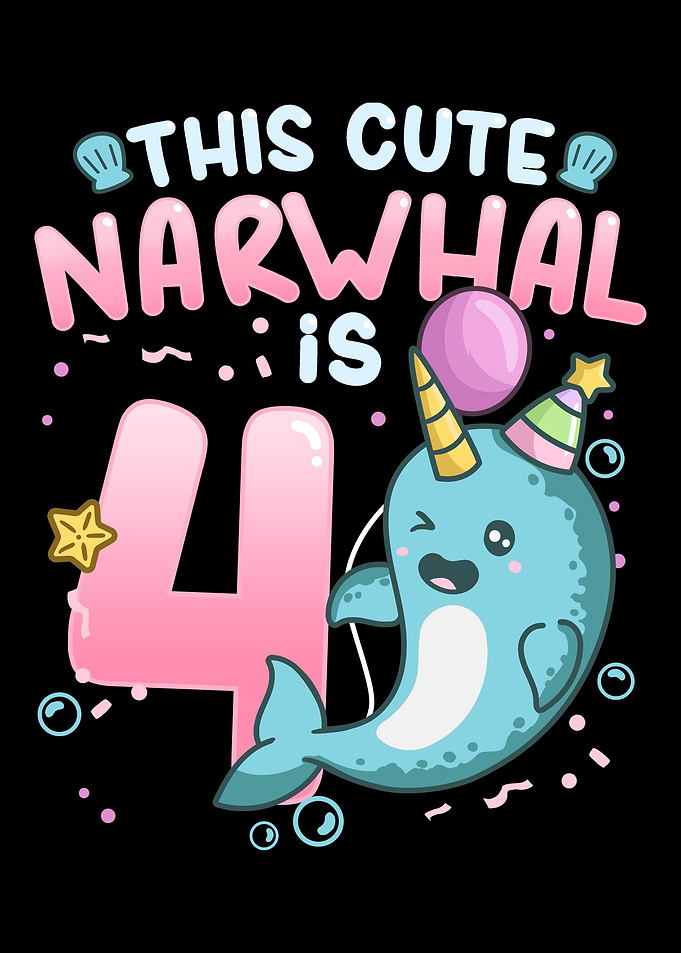 4th Birthday Narwhal Four