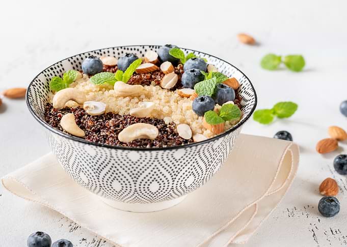 Bowl of cooked quinoa