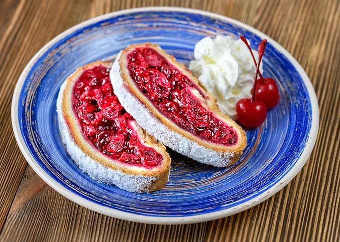 Slices of cherry strudel