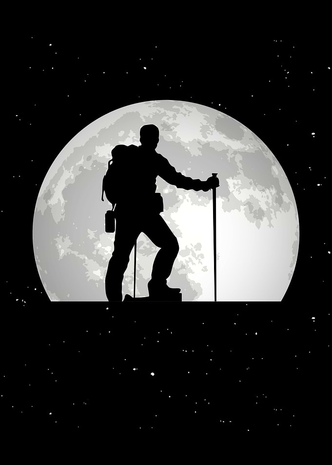 Hiker Moon Mountain Hiking