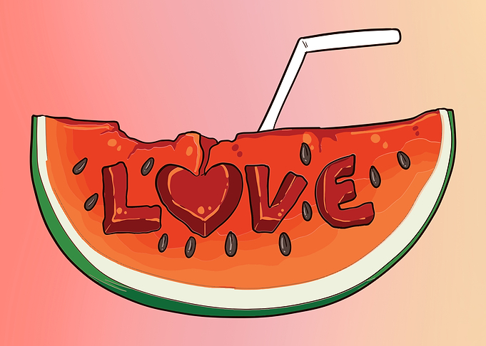 Watermelon love with straw