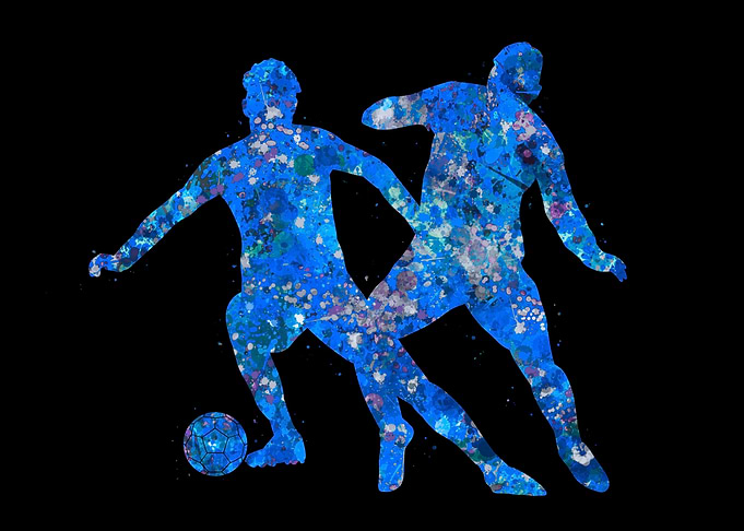 Soccer player dribble blue