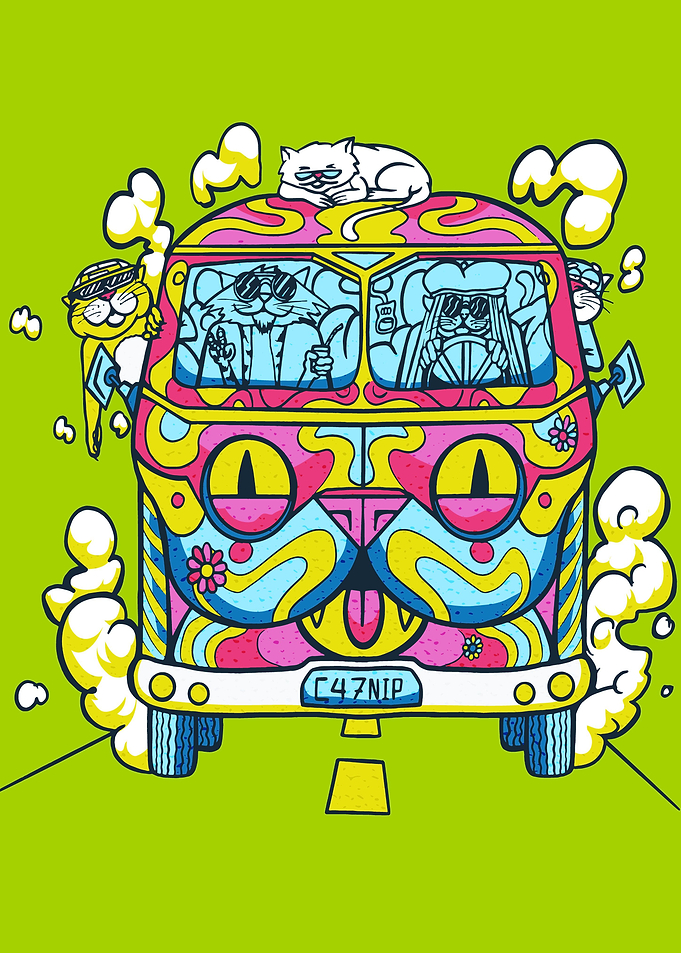 CUTE CAT HIPPIE CAT VAN