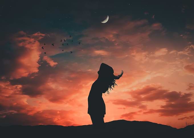 red girl woman sunset
