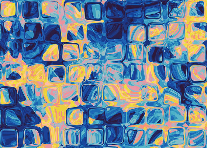 Cubes blue yellow stacked