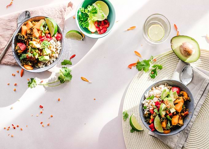 white table vegan food