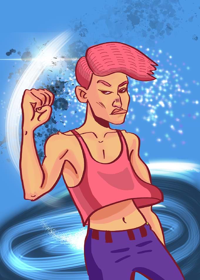 A man with pink hair
