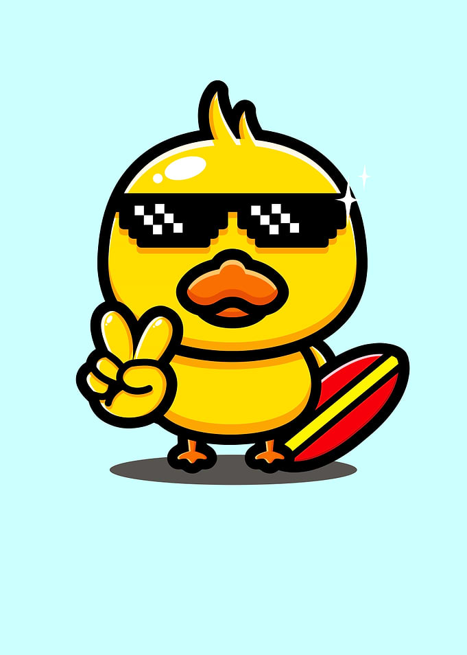 Cool Duck With Surfboard