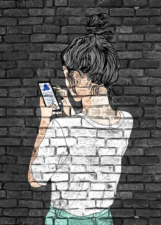 Graffiti Girl with Mobil
