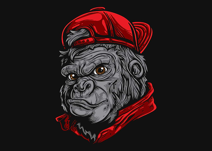 gorilla wearing red hat