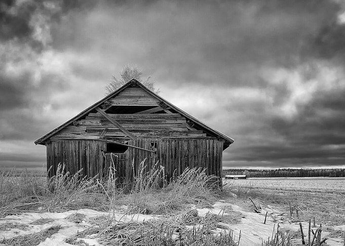 Barn on the frosty fields