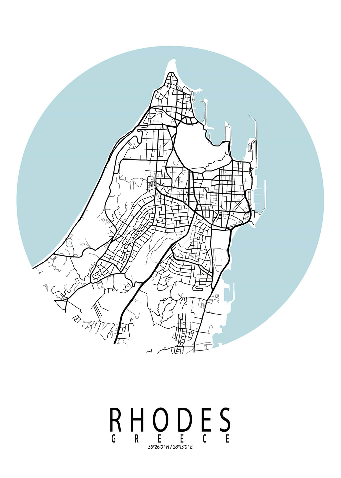 Rhodes City Map Circle